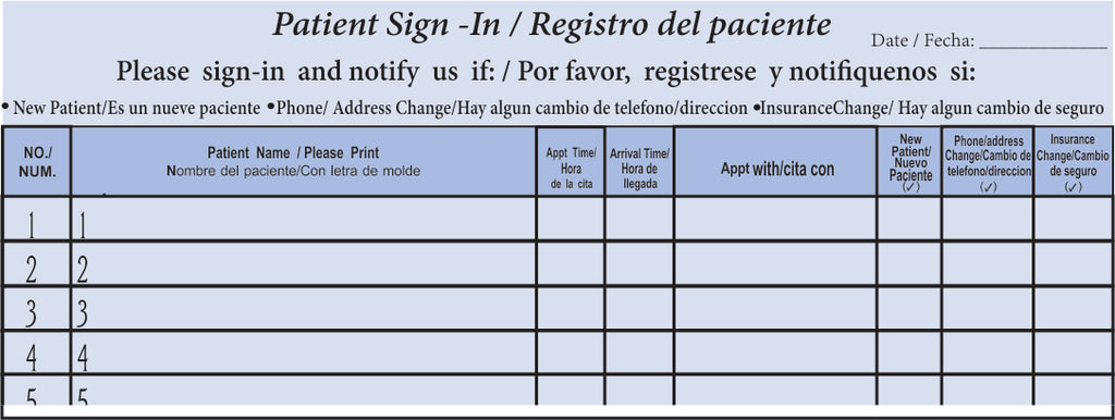 Patient Confidentiality Sign-In Sheet with record copy  English / Spanish